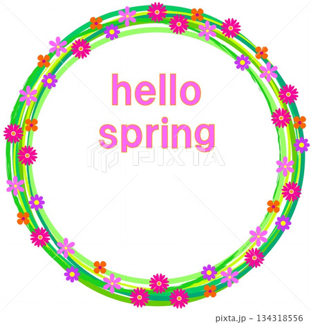 ハロースプリング hello spring 花模様 フレーム 白背景 グリーン ピンク ハロースプリング hello spring 花模様 フレーム 白背景 グリーン ピンク 134318556