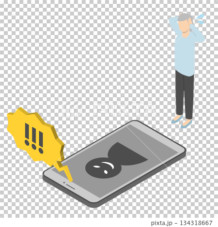 一位老年婦女因電話裡強烈的語氣而驚慌失措 2 - 等距視角 一位老年婦女因電話裡強烈的語氣而驚慌失措 2 - 等距視角 134318667