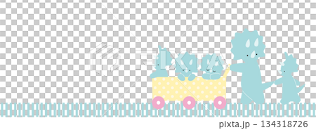 お散歩カーで散歩中のトリケラトプスの親子のイラストフレーム お散歩カーで散歩中のトリケラトプスの親子のイラストフレーム 134318726