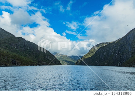 フェリーから見たノルウェーの美しいフィヨルド 134318996