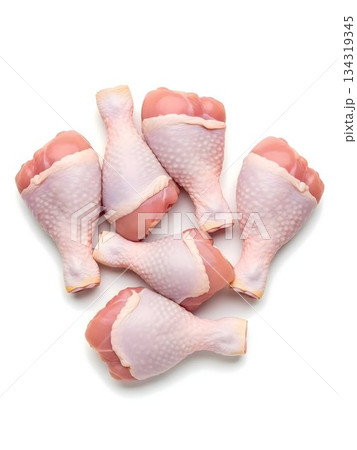 Raw Chicken Drumsticks Isolated on White Background 134319345