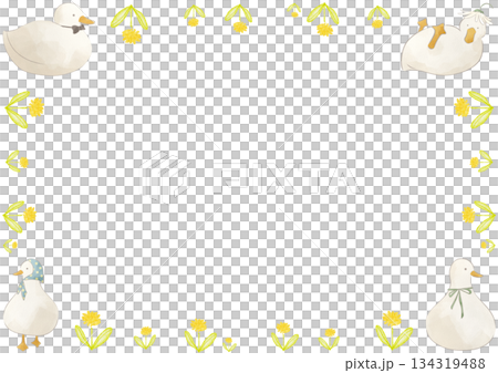 可愛的水彩鴨子邊框插圖 134319488