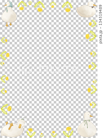 Cute watercolor duck frame illustration 134319489