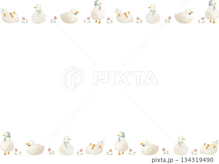 水彩風のアヒルたちのかわいいフレームイラスト 134319490