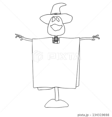 Outline for Coloring of Halloween Scarecrow Lantern Jack Pumpkin. One of the Fall Holiday Symbol. Vector Illustration. 134319698