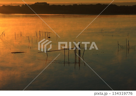 水面に映る朝日 水面に映る朝日 134319776
