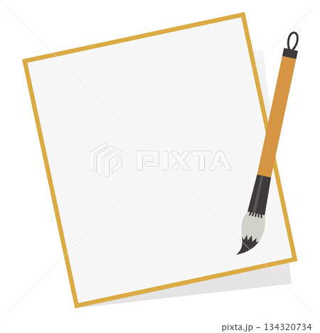 筆と色紙のシンプルなフレーム 和風のベクターイラスト素材 134320734