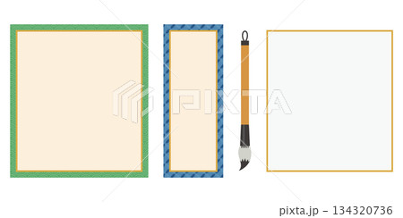 筆と短冊・色紙のシンプルなフレームセット 和風のベクターイラスト素材 134320736