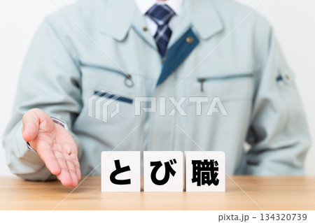 とび職のブロックと作業着を着たミドル男性ビジネスマン 134320739