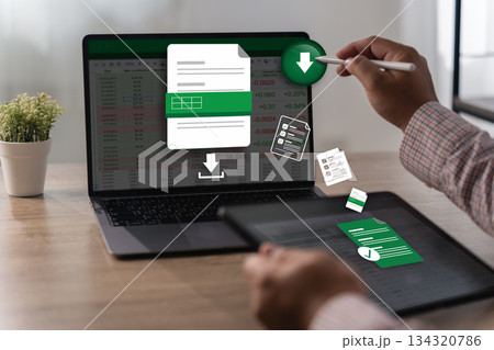 Report Download and Data Export workflow Export document sharing document tracking pdf document on computer 134320786