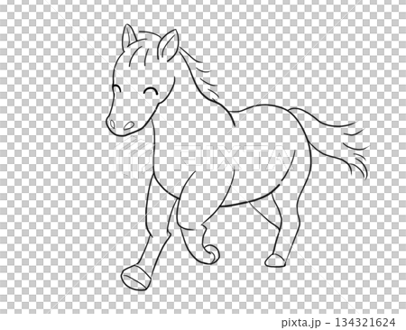 Line drawing of a smiling running horse Line drawing of a smiling running horse 134321624