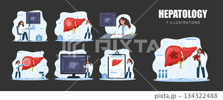 Liver health concept. Doctor examination and diagnosis for disease prevention and treatment. Medical illustration Liver health concept. Doctor examination and diagnosis for disease prevention and treatment. Medical illustration 134322488
