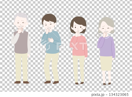 Coughing young men, women and elderly people 134323065