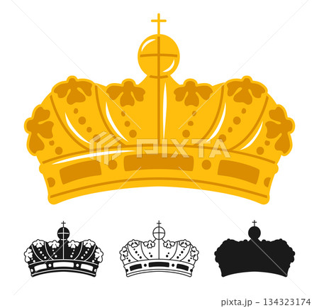Crown royal symbol gold set luxury crown icon heraldry diverse crowns designs elements art vector 134323174