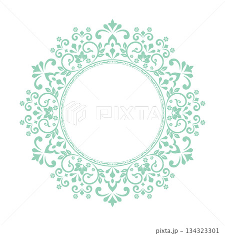Decorative frame Elegant vector element for design in Eastern style, place for text. Floral green and white border. Lace illustration for invitations and greeting cards 134323301