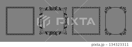 Set of decorative frames Elegant vector element for design in Eastern style, place for text. Floral black and gray borders. Lace illustration for invitations and greeting cards 134323311