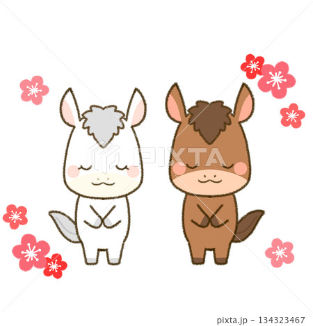 挨拶をする午年の仲良し馬 挨拶をする午年の仲良し馬 134323467