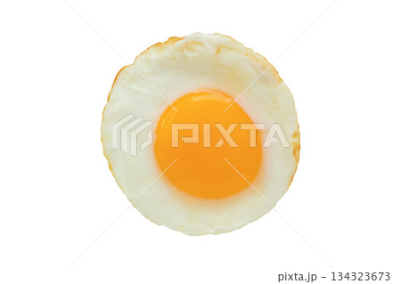 Fried egg isolated on white background top view 134323673