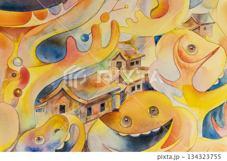 Painting watercolor modern abstract creative contemporary art. 134323755