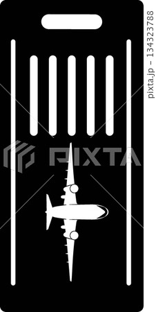 Airplane Ticket Icon - Black Travel Symbol with Barcode and Rounded Tag Design for UI, Aviation, and Minimalist Graphic Elements 134323788