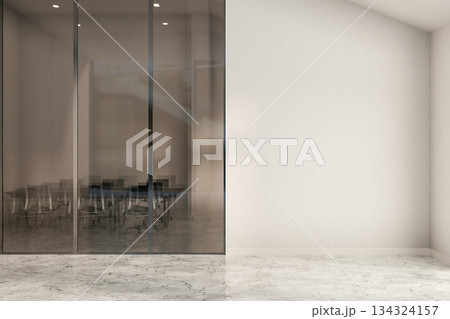 Marble floor corridor hallway outside glass and white wall of office meeting room in modern company Marble floor corridor hallway outside glass and white wall of office meeting room in modern company 134324157