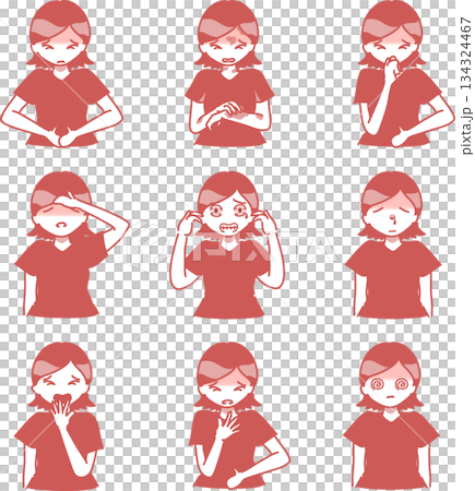 アレルギー症状が出た女性のイラスト　単色 134324467