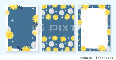 紺色のタンポポのフレームセット 134325313
