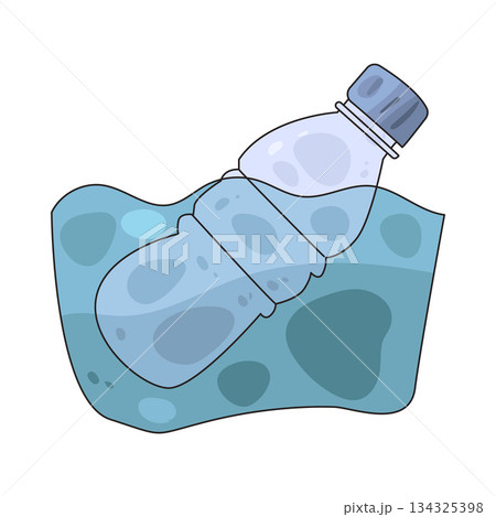 illustration of Plastic Bottle floating on water 134325398