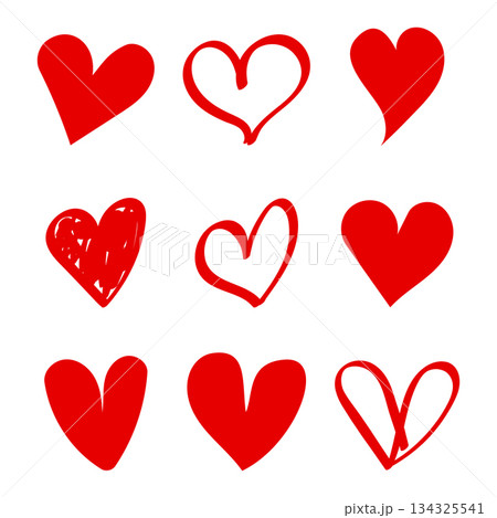 Hand drawn heart sketch icon set collection in flat style. Love doodle vector illustration on isolated background. Valentines day sign business concept. 134325541