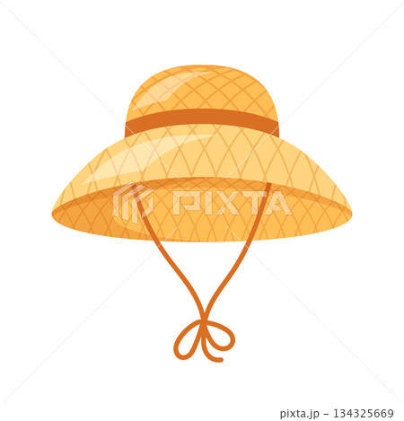 Straw hat icon in flat style. Summer headgear vector illustration on isolated background. Women headwear sign business concept. 134325669