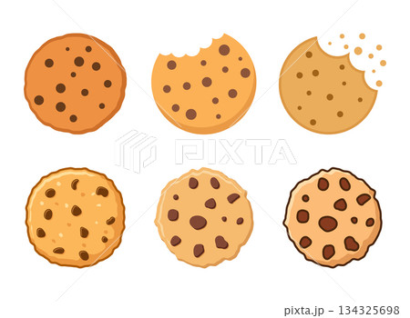 Chocolate chip cookie biscuit icon set collection in flat style. Sweet dessert vector illustration on isolated background. Homemade snack sign business concept. 134325698