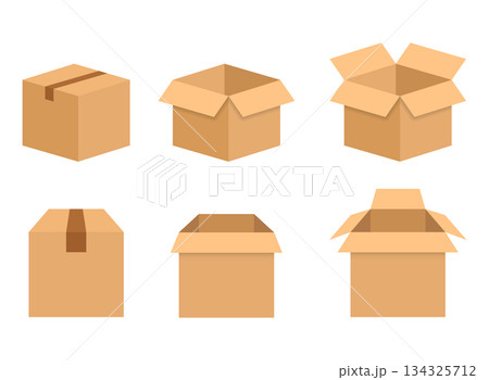 Cardboard box icon set collection in flat style. Package vector illustration on isolated background. Carton container sign business concept. 134325712