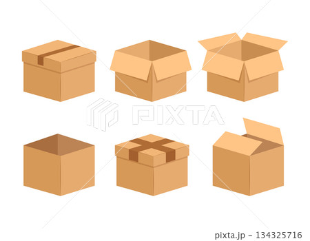 Cardboard box icon set collection in flat style. Package vector illustration on isolated background. Carton container sign business concept. Cardboard box icon set collection in flat style. Package vector illustration on isolated background. Carton container sign business concept. 134325716