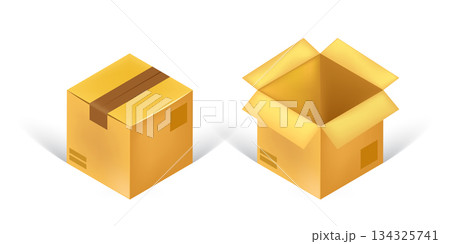 Cardboard box icon in flat style. Package vector illustration on isolated background. Carton container sign business concept. 134325741