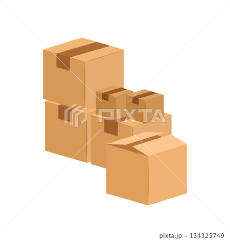 Cardboard box icon in flat style. Package vector illustration on isolated background. Carton container sign business concept. Cardboard box icon in flat style. Package vector illustration on isolated background. Carton container sign business concept. 134325749