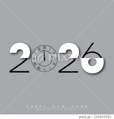 Happy New Year 2026 Creative Minimalist Yellow Typography Poster Design. Vector 134325781