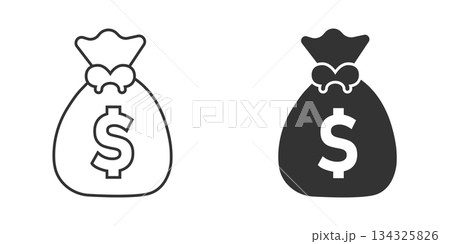 Money bag icon in flat style. Moneybag vector illustration on isolated background. Coin sack sign business concept. 134325826