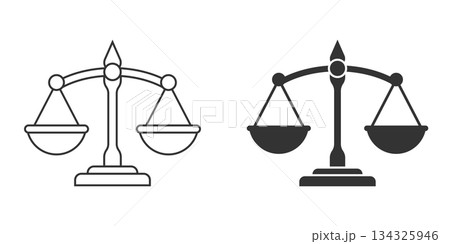 Scales icon in flat style. Libra vector illustration on isolated background. Mass comparison sign business concept. 134325946