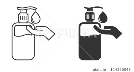 Hand sanitizer icon in flat style. Antiseptic bottle vector illustration on isolated background. Disinfect gel sign business concept. 134326048