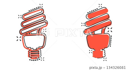 Light bulb icon in comic style. Lightbulb cartoon vector illustration on white isolated background. Energy lamp splash effect sign business concept. 134326081