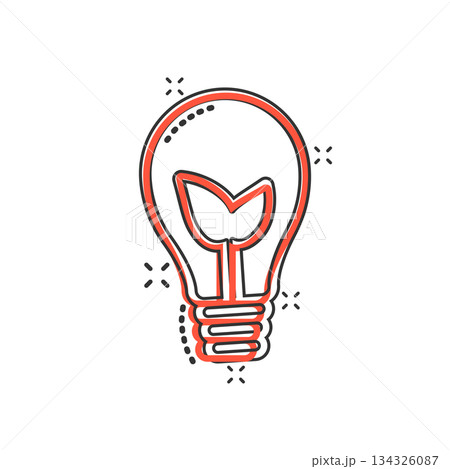 Light bulb icon in comic style. Lightbulb cartoon vector illustration on white isolated background. Energy lamp splash effect sign business concept. 134326087