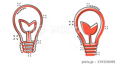Light bulb icon in comic style. Lightbulb cartoon vector illustration on white isolated background. Energy lamp splash effect sign business concept. 134326089