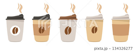 Coffee drink icon set collection in flat style. Tea, cappuccino, latte vector illustration on isolated background. Paper cup sign business concept. 134326277