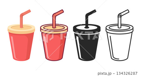 Drink with straw icon set collection in flat style. Soda vector illustration on isolated background. Cocktail sign business concept. Drink with straw icon set collection in flat style. Soda vector illustration on isolated background. Cocktail sign business concept. 134326287