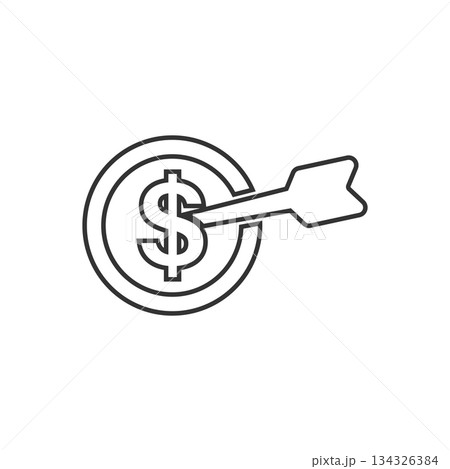 Darts target with dollar icon in flat style. Budget deposit vector illustration on isolated background. Strategy achievement sign business concept. Darts target with dollar icon in flat style. Budget deposit vector illustration on isolated background. Strategy achievement sign business concept. 134326384