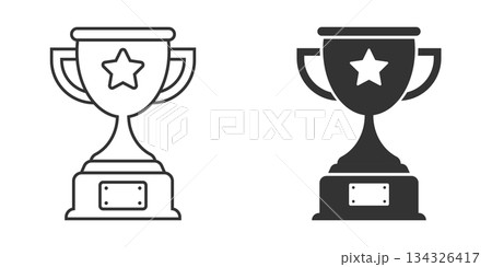 Trophy cup icon in flat style. Goblet prize vector illustration on isolated background. Award sign business concept. 134326417