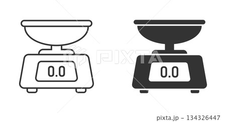 Bathroom weight scale icon in flat style. Mass measurement vector illustration on isolated background. Overweight sign business concept. Bathroom weight scale icon in flat style. Mass measurement vector illustration on isolated background. Overweight sign business concept. 134326447