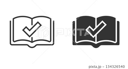 Book check mark icon in flat style. Bookmark approval vector illustration on white isolated background. Confirm business concept. Book check mark icon in flat style. Bookmark approval vector illustration on white isolated background. Confirm business concept. 134326540