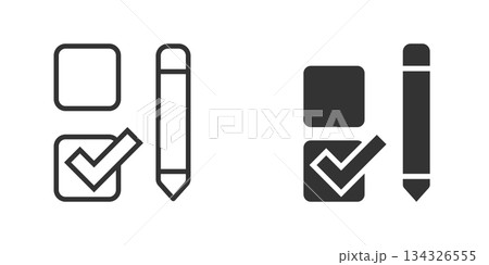Checklist document icon in flat style. Survey vector illustration on white isolated background. Check mark choice business concept. Checklist document icon in flat style. Survey vector illustration on white isolated background. Check mark choice business concept. 134326555