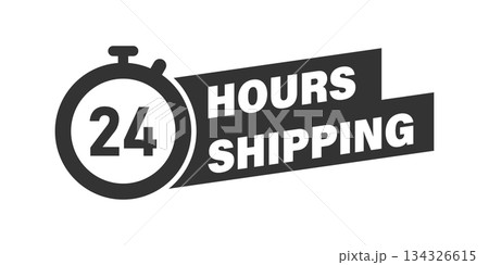 Shipping 24 hours icon in flat style. Delivery countdown vector illustration on isolated background. Quick service time sign business concept. 134326615
